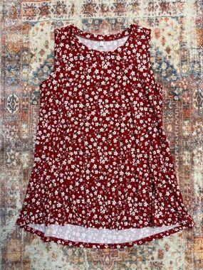 Red Floral Sleeveless Tunic Tank Top Large NWT